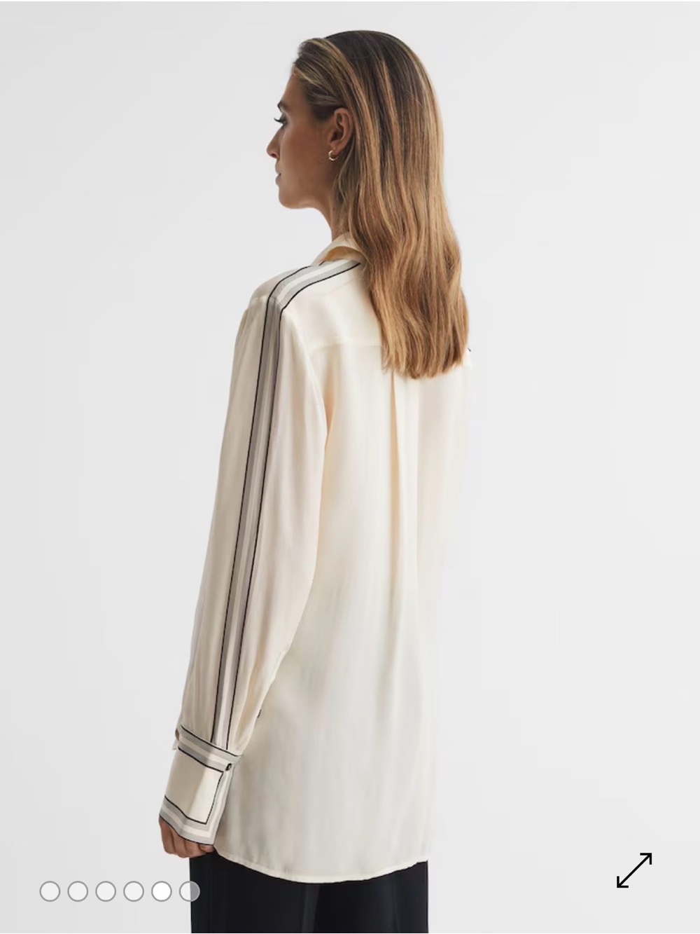 Reiss Bailey Side Striped Blouse Button Down Long Sleeve Cream Size 2 - Picture 14 of 15
